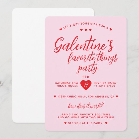 Galentine's Favoriete Things Party Valentijns Kaart (Voorkant / Achterkant)