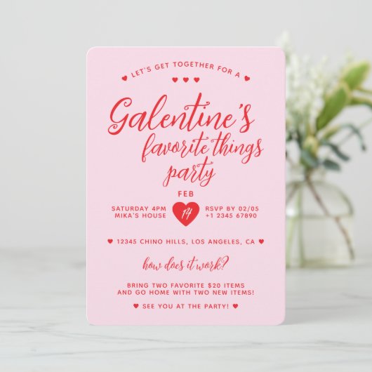 Galentine's Favoriete Things Party Valentijns Kaart (Staand voorkant)