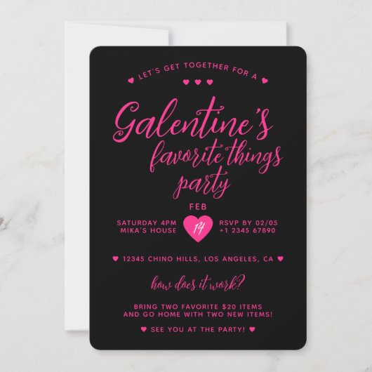 Galentine's Favorite Things Valentine's Party Kaart (Voorkant)