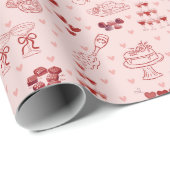 Galentine's Feest Doodle Patroon Cadeaupapier (Rol Hoek)