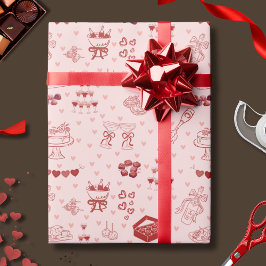 Galentine's Feest Doodle Patroon Cadeaupapier