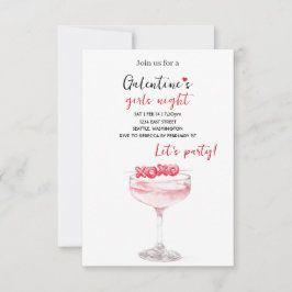 Galentines Feest Uitnodiging | Roze Cocktail