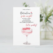 Galentines Feest Uitnodiging | Roze Cocktail (Staand voorkant)