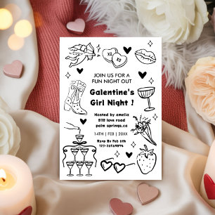Galentine's Feest, Valentijns uitje doodle Kaart