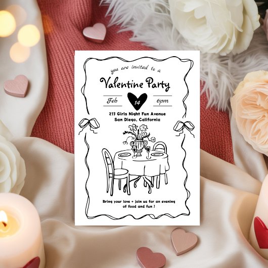 Galentine's Feest, Valentijnsfeest doodle Kaart
