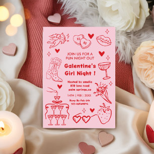 Galentine's Feestje, Valentijns uitje doodle Kaart