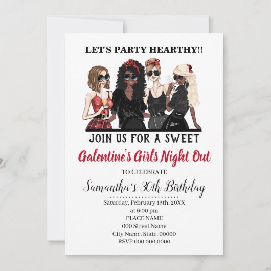 Galentine's Girls Night Out Valentijnse Partij Kaart (Voorkant)