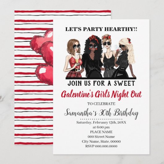 Galentine's Girls Night Out Valentijnse Partij Kaart (Voorkant / Achterkant)