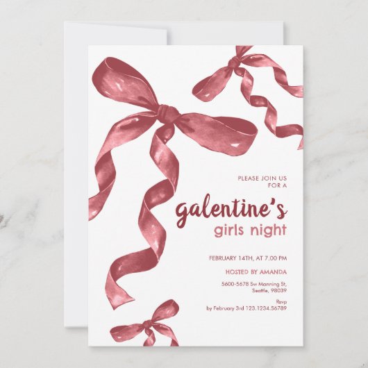 Galentines Girls Night Party Bow Kaart (Voorkant)
