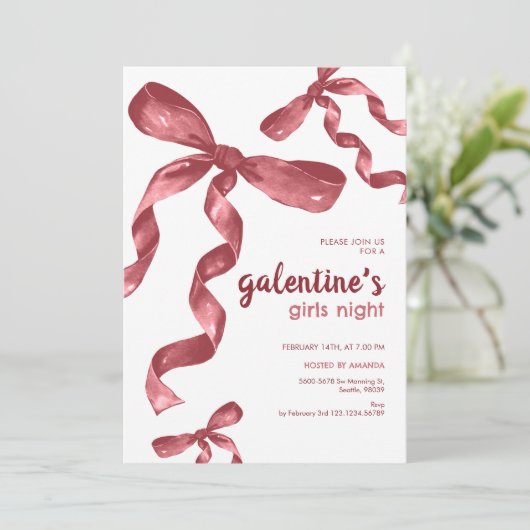 Galentines Girls Night Party Bow Kaart (Staand voorkant)