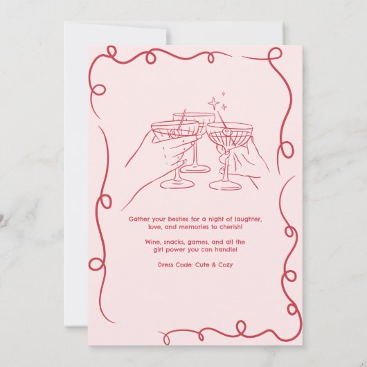 Galentines Girls Night Party Hand getekend roze Kaart (Achterkant)