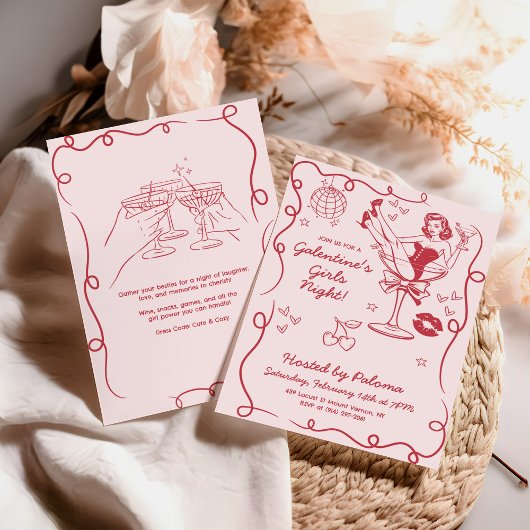 Galentines Girls Night Party Hand getekend roze Kaart