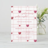 Galentines Girls Night Party Minimal Heart Pink  Kaart (Staand voorkant)