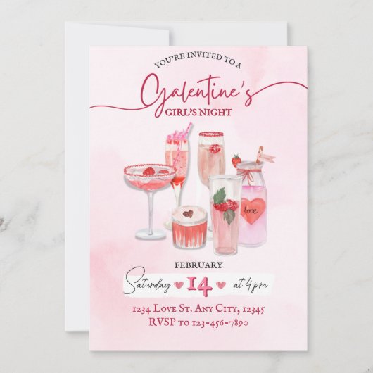 Galentine's Girl's Night Party Uitnodiging (Voorkant)