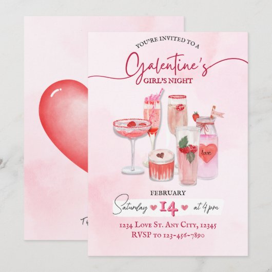 Galentine's Girl's Night Party Uitnodiging (Voorkant / Achterkant)