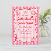 Galentine's Girls Night Pink Red Hand Drawn Party Kaart (Staand voorkant)