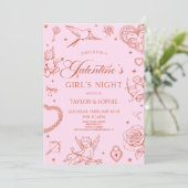 Galentine's Girl's Night Valentine's Day Party Kaart (Staand voorkant)