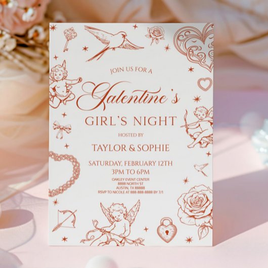 Galentine's Girl's Night Valentine's Day Party Kaart