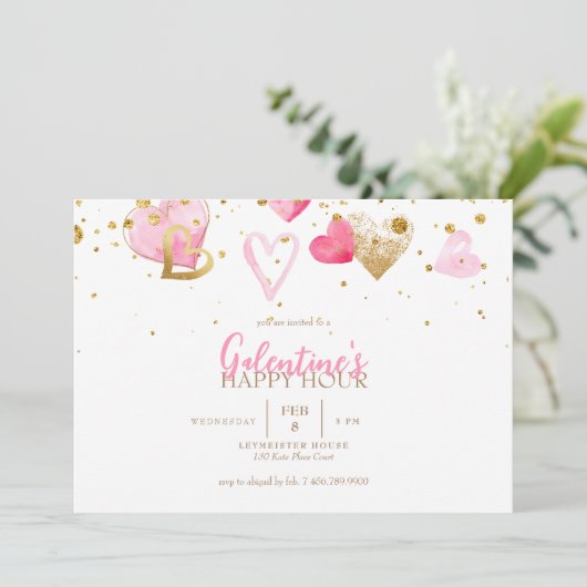 Galentine's Happy Hour-uitnodiging Kaart (Staand voorkant)