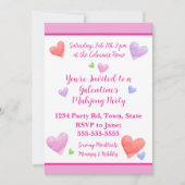 Galentine's Mahjong Party Watercolor Hearts Kaart (Voorkant)