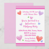 Galentine's Mahjong Party Watercolor Hearts Kaart (Voorkant / Achterkant)