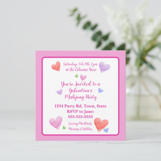 Galentine's Mahjong Party Watercolor Hearts Sq (Staand voorkant)