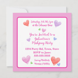 Galentine's Mahjong Party Watercolor Hearts Sq