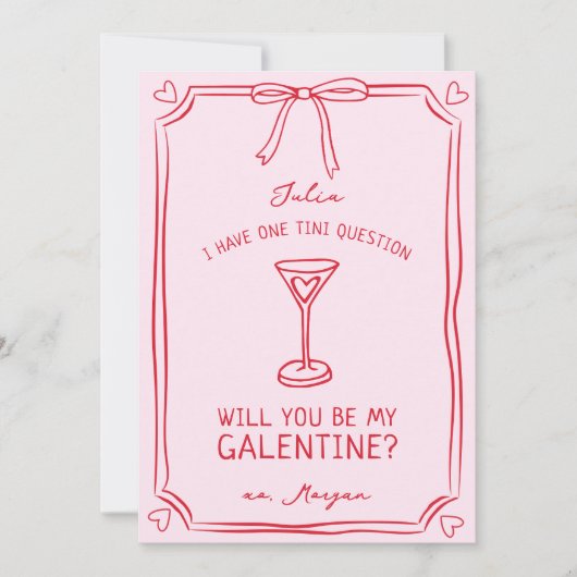 Galentine's Martini Whimsical Girly Rood en roze Kaart (Voorkant)