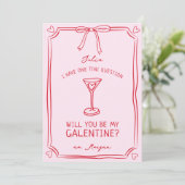 Galentine's Martini Whimsical Girly Rood en roze Kaart (Staand voorkant)