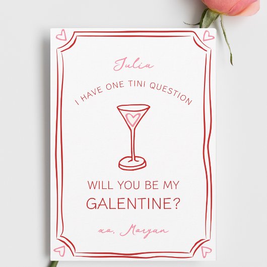 Galentine's Martini Whimsical Girly Rood en roze Kaart