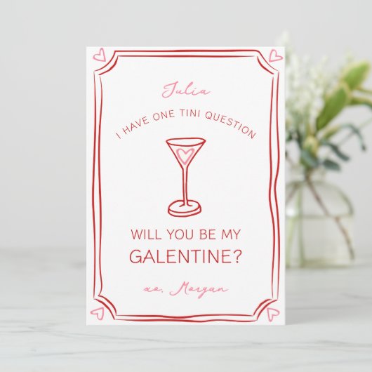Galentine's Martini Whimsical Girly Rood en roze Kaart (Staand voorkant)