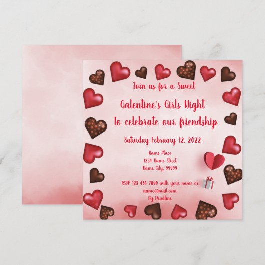 Galentine's Meidenavond Kaart (Voorkant / Achterkant)