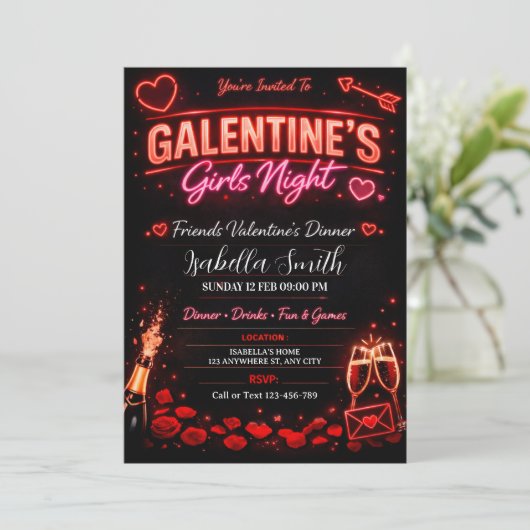 Galentine's Meidenavond, Vriendinnen Valentijnsdin Kaart (Staand voorkant)