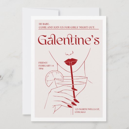 Galentine's Meisjes Cocktails Party Uitnodigen Kaart (Voorkant)