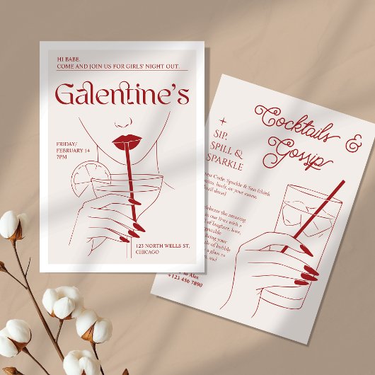 Galentine's Meisjes Cocktails Party Uitnodigen Kaart