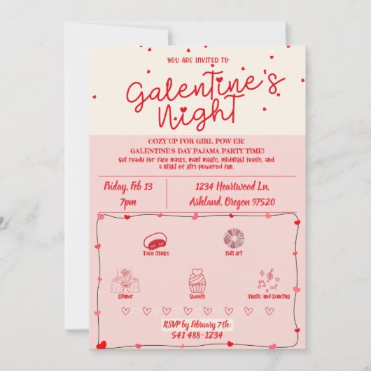 Galentine's Night Pyjama Party Fun Girls' Night Kaart (Voorkant)