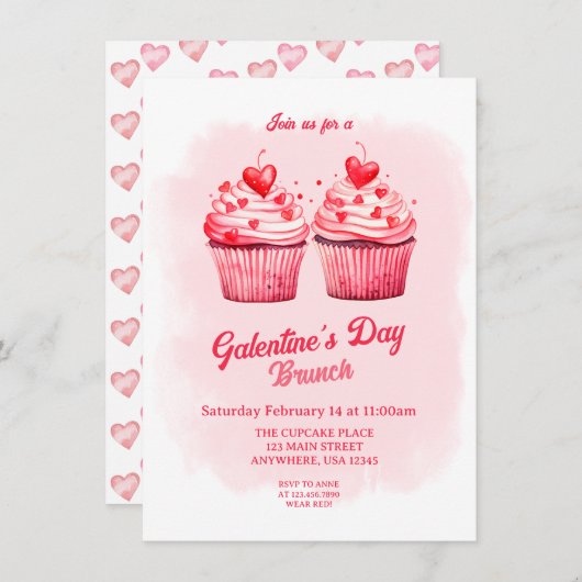 Galentine's Palentine's Day Cupcake Heart Brunch Kaart (Voorkant / Achterkant)