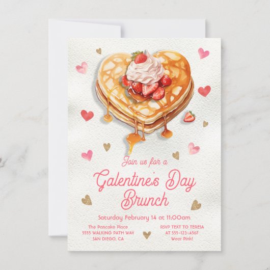 Galentine's Palentine's Day Pannenkoek Hart Brunch Kaart (Voorkant)