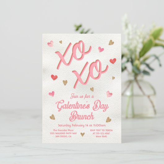 Galentine's Palentine's Day Pannenkoek Hart Brunch Kaart (Staand voorkant)