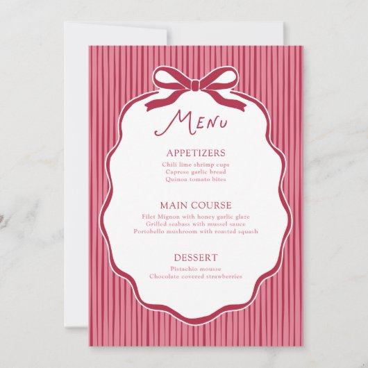 Galentine's Party Cherry Bow Frame Menu Card Kaart (Voorkant)