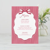 Galentine's Party Cherry Bow Frame Menu Card Kaart (Staand voorkant)
