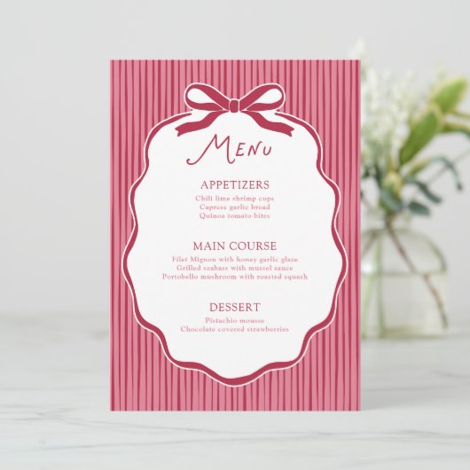 Galentine's Party Cherry Bow Frame Menu Card Kaart (Staand voorkant)