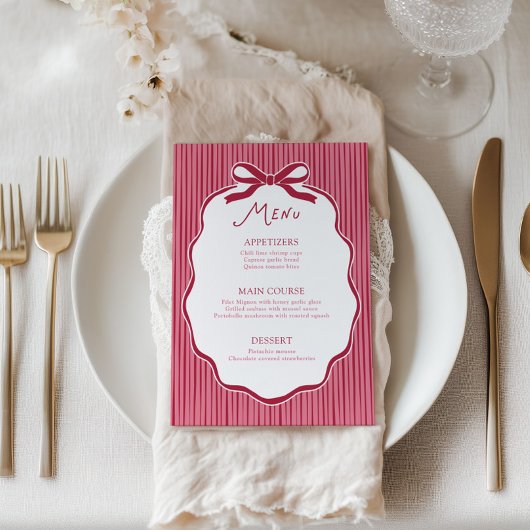 Galentine's Party Cherry Bow Frame Menu Card Kaart