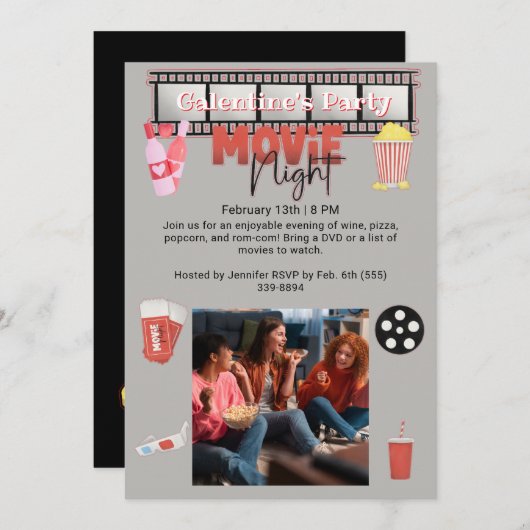 Galentine's Party Filmavond Kaart (Voorkant / Achterkant)
