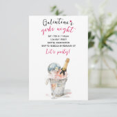 Galentines Party Invitation Champagne & Disco Ball RSVP Kaartje (Staand voorkant)