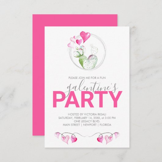Galentines Party Invitations Waterverf Cactus (Voorkant / Achterkant)