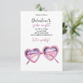 Galentines Party Invite | Heart Shaped Sunglasses RSVP Kaartje (Staand voorkant)
