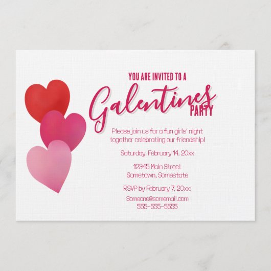 Galentines Party with 3 Hearts Kaart (Voorkant)