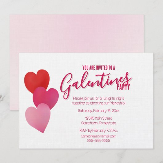 Galentines Party with 3 Hearts Kaart (Voorkant / Achterkant)