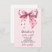Galentines Pink Bow Party Invitation  RSVP Kaartje (Voorkant / Achterkant)